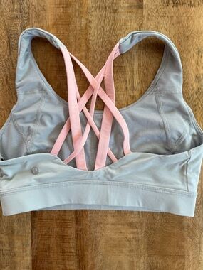 Lululemon Gray Pink Strappy Sports Bra Size 6 Yoga Activewear Crisscross Straps